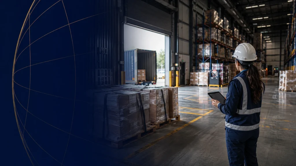 Especialista revisando evidencias operativas en un almacén de exportación para el proceso OEA en México.
